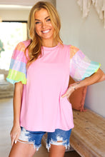 Load image into Gallery viewer, Stand Out Pink Rainbow Sequin Puff Sleeve Top