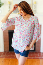 Load image into Gallery viewer, Feeling It Blue Floral Print Ruffle Three Quarter Sleeve Top