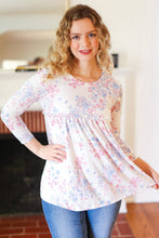 Load image into Gallery viewer, Feeling Fun Blue & Pink Floral Ribbed Babydoll Ruffle Top