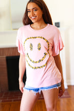 Load image into Gallery viewer, Live For Today Pink Floral Smiley Face Flutter Sleeve Tee