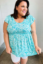 Load image into Gallery viewer, Aqua Boho Print Ruffle Short Sleeve Babydoll Top