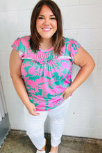 Load image into Gallery viewer, Pink & Green Floral Print Frilled Short Sleeve Yoke Top