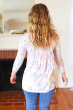 Load image into Gallery viewer, Feeling Fun Blue & Pink Floral Ribbed Babydoll Ruffle Top