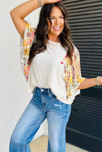 Load image into Gallery viewer, Suhkasana - Beige Floral Patchwork Batwing Sleeve Round Neck Blouse