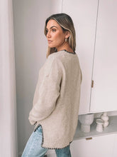 Load image into Gallery viewer, Suhkasana - Khaki Contrast Trim Knit Sweater Crew Neck Casual Pullover