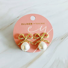 Load image into Gallery viewer, Ellison+Young - Dangle Pearl Antique Bow Earrings