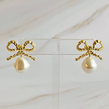 Load image into Gallery viewer, Ellison+Young - Dangle Pearl Antique Bow Earrings