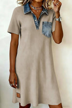 Load image into Gallery viewer, 1 the Woman - Short Sleeve Ribbed Knit Denim Patchwork Polo Collar Dress