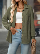 Load image into Gallery viewer, Suhkasana - Green Waffle Knit Button Down Shacket Casual Shirt Jacket