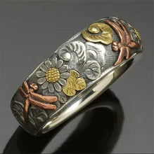 Load image into Gallery viewer, Vintage Carved Ring Flower Dragonfly Sunflower Ring