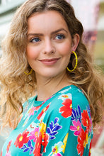 Load image into Gallery viewer, Canary Yellow Block Bead Open Hoop Earrings