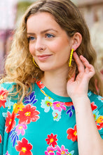 Load image into Gallery viewer, Canary Yellow Block Bead Open Hoop Earrings