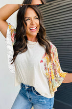 Load image into Gallery viewer, Suhkasana - Beige Floral Patchwork Batwing Sleeve Round Neck Blouse
