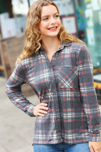Load image into Gallery viewer, Road Trip Ready Charcoal Plaid Lightweight Button Up Shacket
