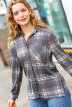 Load image into Gallery viewer, Road Trip Ready Charcoal Plaid Lightweight Button Up Shacket
