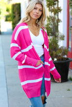 Load image into Gallery viewer, Hot Pink Stripe Open Sweater Cardigan
