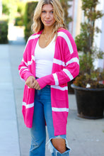 Load image into Gallery viewer, Hot Pink Stripe Open Sweater Cardigan
