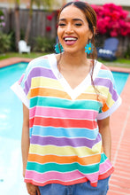 Load image into Gallery viewer, Sieze The Day Rainbow Striped V Neck Drop Shoulder Thermal Knit Top
