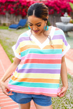 Load image into Gallery viewer, Sieze The Day Rainbow Striped V Neck Drop Shoulder Thermal Knit Top
