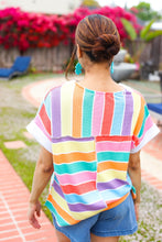 Load image into Gallery viewer, Sieze The Day Rainbow Striped V Neck Drop Shoulder Thermal Knit Top
