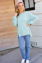 Load image into Gallery viewer, Back to Basics Sage Jacquard Cable Pullover Top
