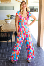 Load image into Gallery viewer, Scarlet &amp; Aqua Geometric Print Wide Leg Jumpsuit
