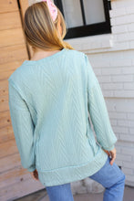 Load image into Gallery viewer, Back to Basics Sage Jacquard Cable Pullover Top
