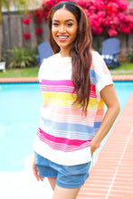 Load image into Gallery viewer, Feeling Playful Blue &amp; Fuchsia Striped Short Dolman Sleeve Knit Top
