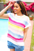 Load image into Gallery viewer, Feeling Playful Blue &amp; Fuchsia Striped Short Dolman Sleeve Knit Top
