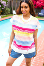 Load image into Gallery viewer, Feeling Playful Blue &amp; Fuchsia Striped Short Dolman Sleeve Knit Top
