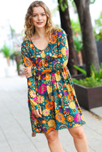 Load image into Gallery viewer, All About It Teal Vibrant Floral Pocketed Dress
