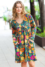 Load image into Gallery viewer, All About It Teal Vibrant Floral Pocketed Dress
