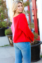 Load image into Gallery viewer, Red Fuchsia Half &amp; Half V Neck Sweater
