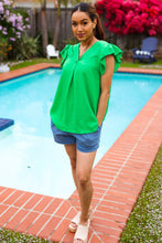 Load image into Gallery viewer, Sunny Days Kelly Green Banded V Neck Flutter Sleeve Top
