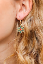 Load image into Gallery viewer, Green Snowflake Metal Dangle Earrings
