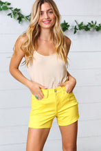 Load image into Gallery viewer, Yellow Denim Button Enclosure Mid Rise Shorts
