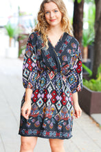 Load image into Gallery viewer, Straight To My Heart Charcoal Boho Paisley Surplice Dress
