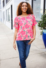 Load image into Gallery viewer, Vacay Vibes Floral Back Keyhole Short Smocked Banded Sleeve Top
