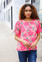 Load image into Gallery viewer, Vacay Vibes Floral Back Keyhole Short Smocked Banded Sleeve Top
