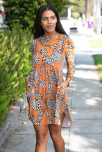 Load image into Gallery viewer, Rust Animal Geo Print Swing Dress with Pockets
