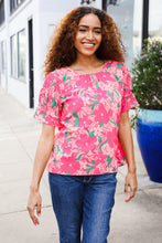 Load image into Gallery viewer, Vacay Vibes Floral Back Keyhole Short Smocked Banded Sleeve Top
