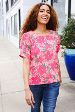 Load image into Gallery viewer, Vacay Vibes Floral Back Keyhole Short Smocked Banded Sleeve Top
