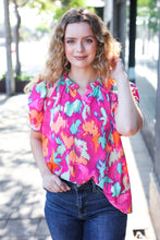 Load image into Gallery viewer, Summer Vibes Fuchsia Abstract Print Frill Notch Neck Puff Sleeve Top
