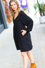 Load image into Gallery viewer, All I Need Black Woven Waffle V Neck Babydoll Dress
