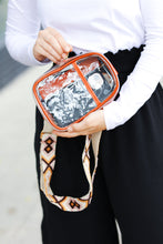 Load image into Gallery viewer, Rust &amp; Clear Cross Body Bag with Embroidered Strap

