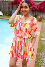Load image into Gallery viewer, Eyes On You Coral Geo Abstract Surplice Woven Romper
