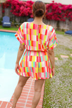 Load image into Gallery viewer, Eyes On You Coral Geo Abstract Surplice Woven Romper
