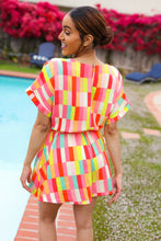 Load image into Gallery viewer, Eyes On You Coral Geo Abstract Surplice Woven Romper
