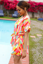 Load image into Gallery viewer, Eyes On You Coral Geo Abstract Surplice Woven Romper
