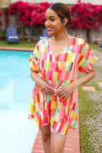 Load image into Gallery viewer, Eyes On You Coral Geo Abstract Surplice Woven Romper
